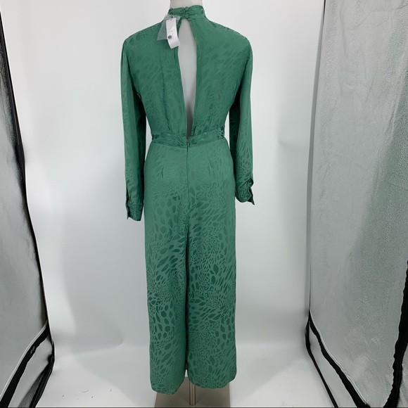 TOPSHOP Tie Neck Jacquard Crop Green Jumpsuit - Picture 12 of 16